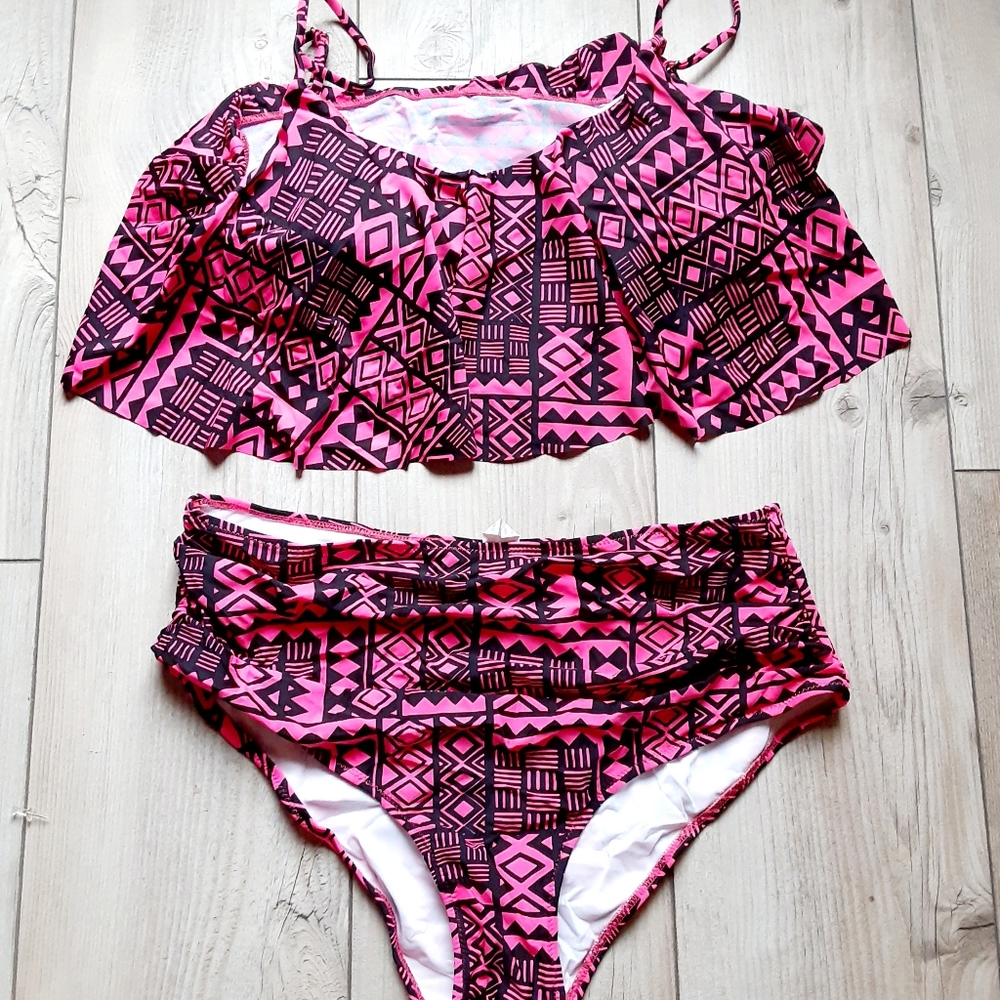 Black and pink two piece Swimsuit XXL